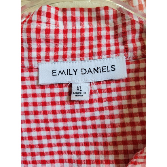 Emily Daniels Red & White Checker Button Shirt Collared Top Button Sleeve Sz XL - Picture 2 of 12